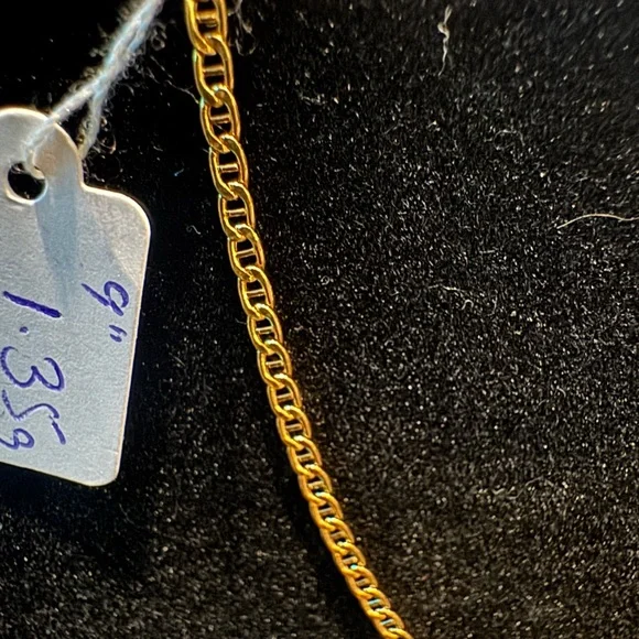 18k  Saudi gold anklet  sz 9  inches  1.35 Grams - Picture 2 of 3